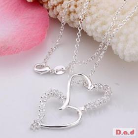 925 SILVER DOUBLE HEART WITH CRYSTALS NECKLACE ONLY Â£4.99
