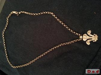 9k gold curb chain with solid 3 feathers pendant