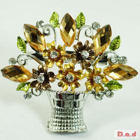 Golden Flower Basket Silver Tones Gems Brooch