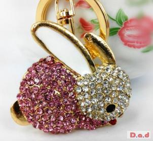 Pink Rabbit Creative Lovely Pendant Cute Crystal Purse Bag Keyring Key Chain