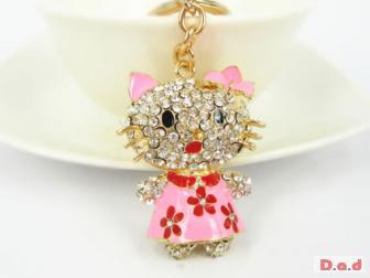 T Plum Cat Keyring Fashion Rhinestone Crystal Charm Pendant Key Bag Chain Gift