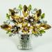 Golden Flower Basket Silver Tones Gems Brooch