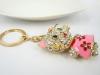 T Plum Cat Keyring Fashion Rhinestone Crystal Charm Pendant Key Bag Chain Gift