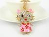 T Plum Cat Keyring Fashion Rhinestone Crystal Charm Pendant Key Bag Chain Gift