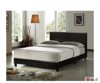 Brown leather look double bed and mattress for sale